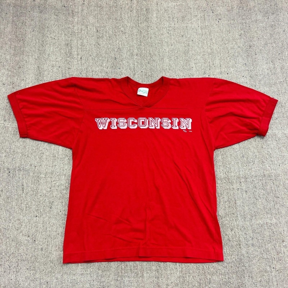 Vintage University Of Wisconsin‎ Shirt Mens Medium Red 1980s